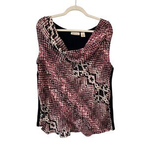DKNY Snakeskin Cowl Neck Tank Top Plus 18W Sleeveless Black Pink Animal Print
